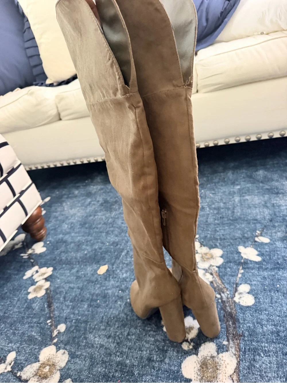 Over-the-Knee Suede Block Heel Boots - 7.5